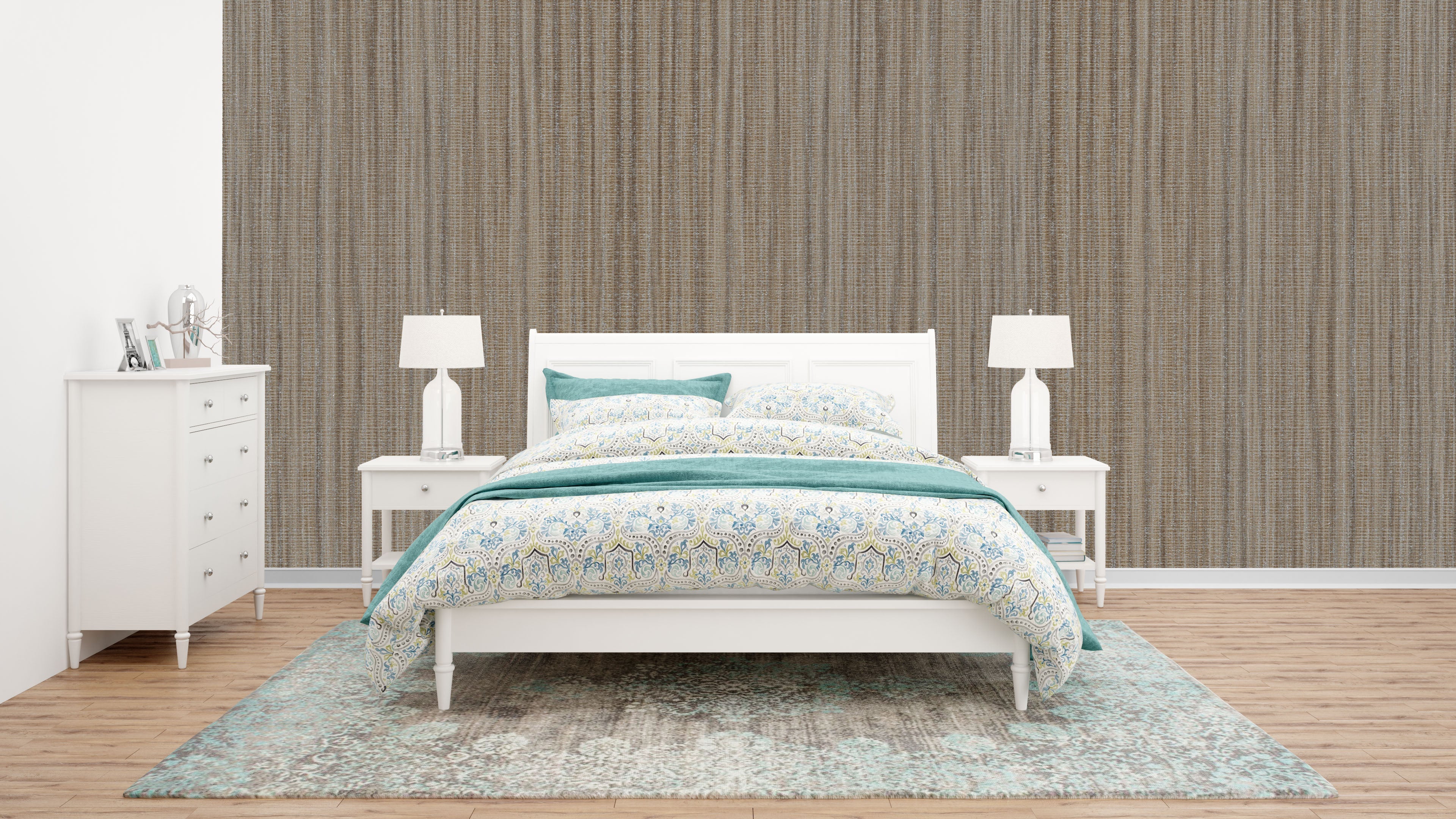 Elegant Brown/Taupe Vertical Stripe Wallpaper: Subtle Textured Design for Modern Bedrooms