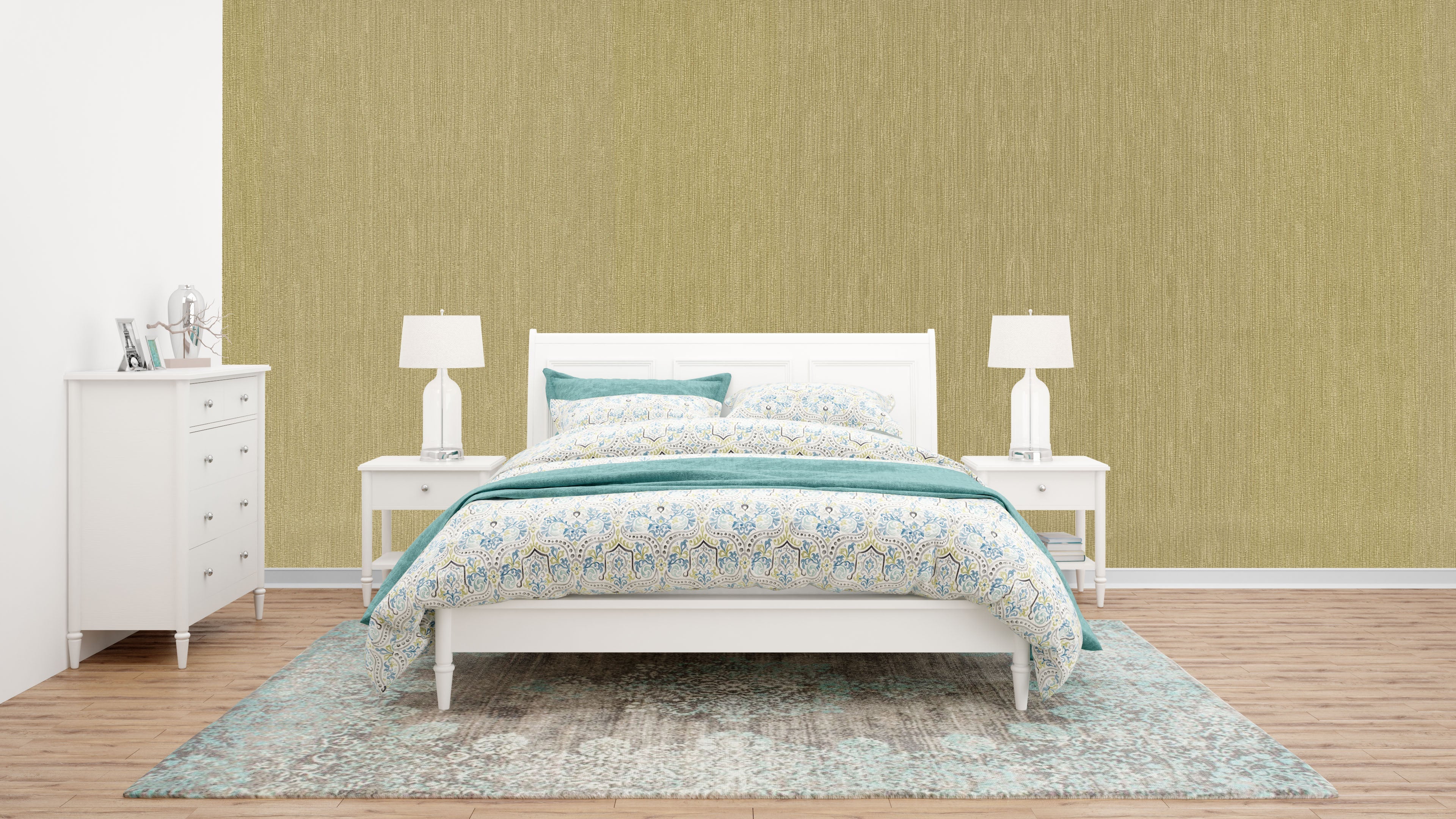 Elegant Light Gold Linen Texture Wallpaper: Subtle Vertical Pattern for Modern & Warm Bedrooms