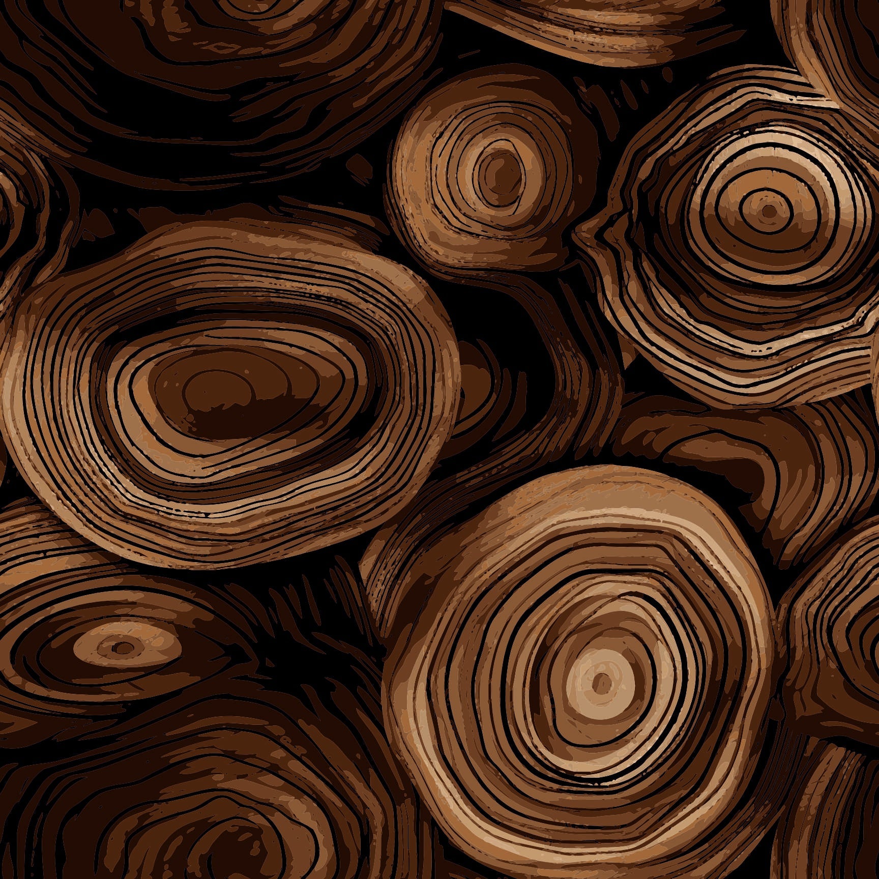 Dark Wood Grain Seamless Pattern - Organic Tree Ring Design