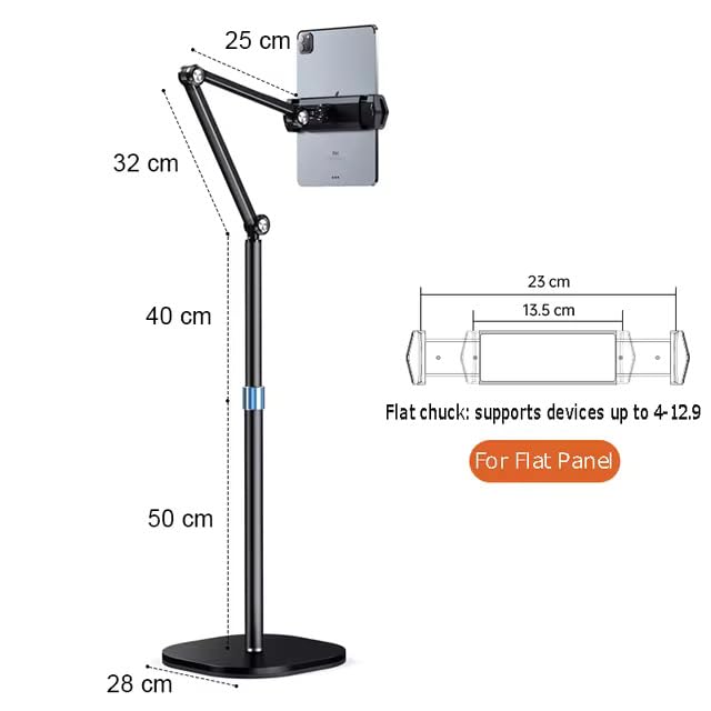 Black tablet stand with measurements on a white background