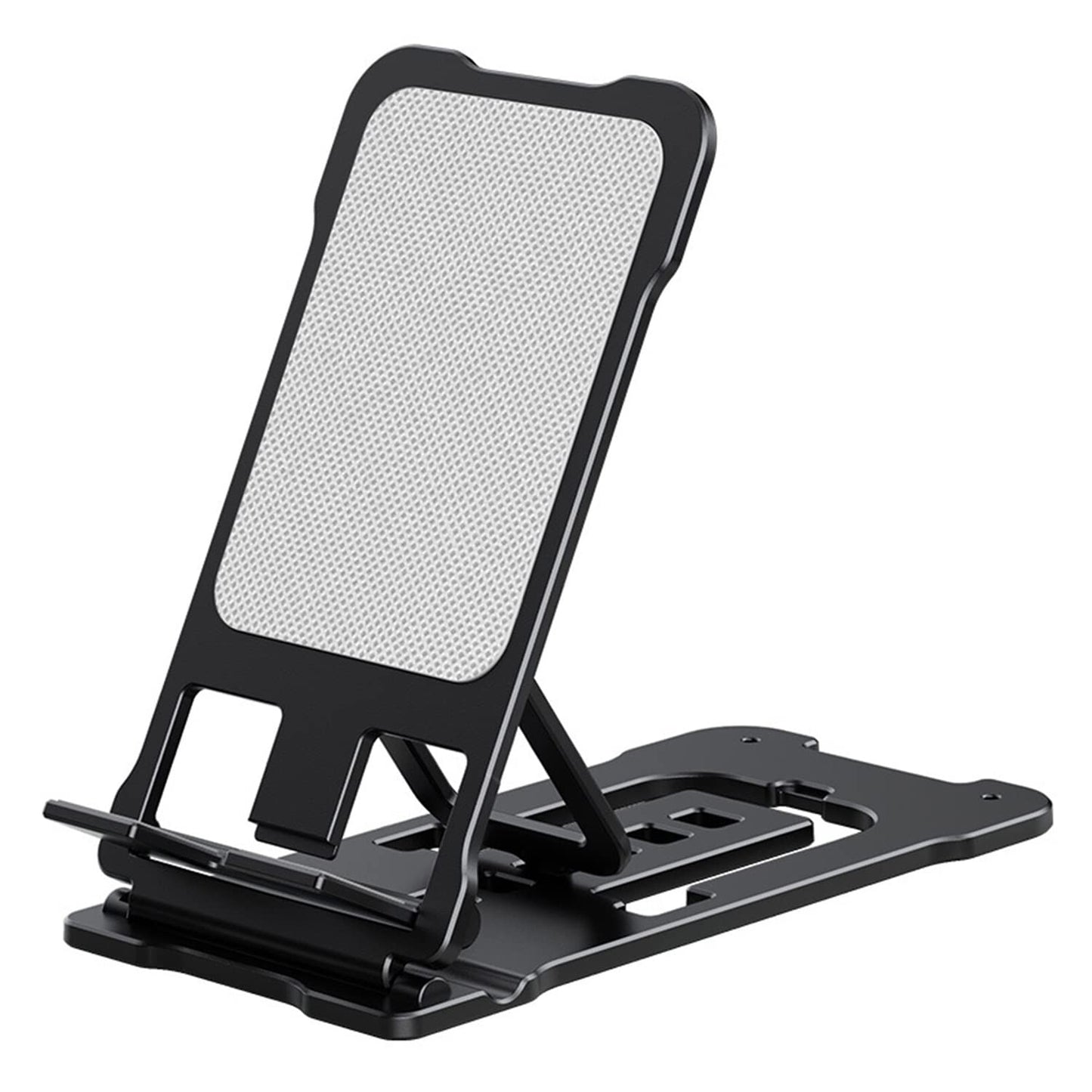 durReey Metallic Cell Phone Stand, Fully Foldable, Height and Angle Adjustable Desktop Phone Holder (Black)