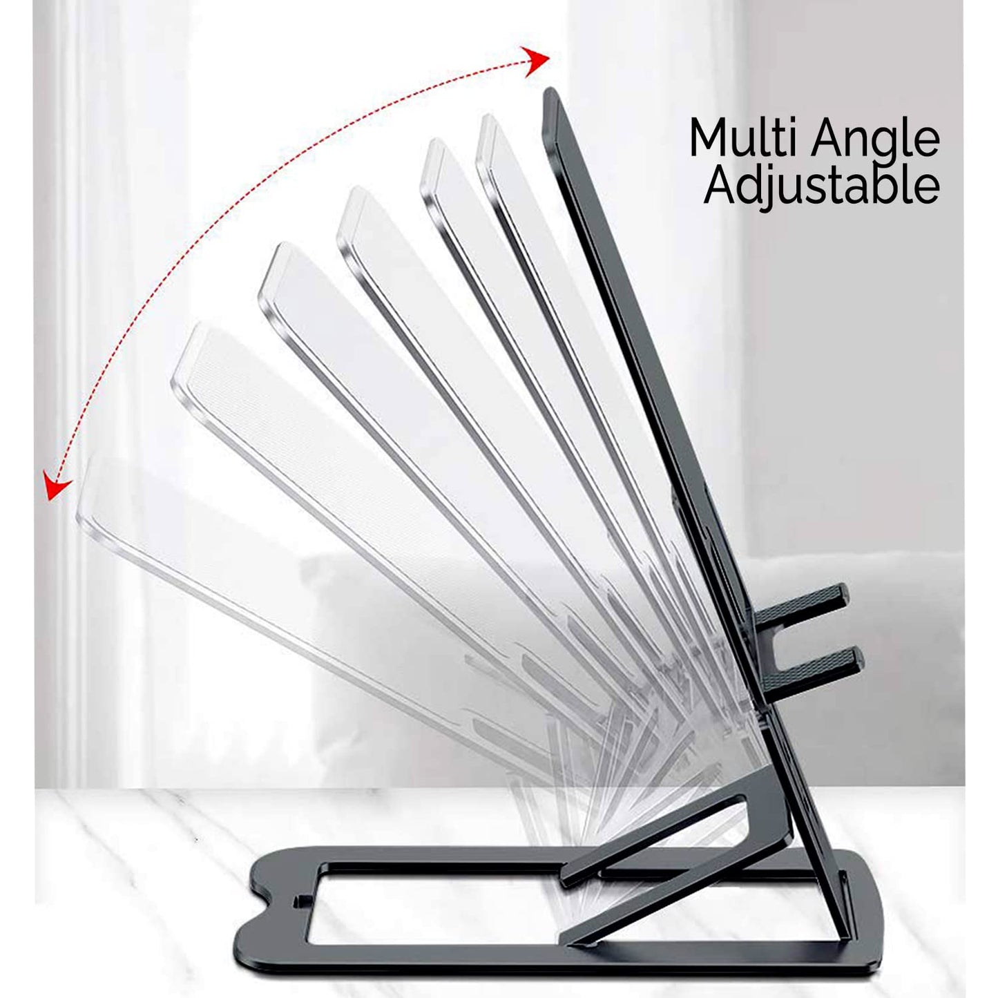 durReey Metallic Cell Phone Stand, Fully Foldable, Height and Angle Adjustable Desktop Phone Holder (Black)