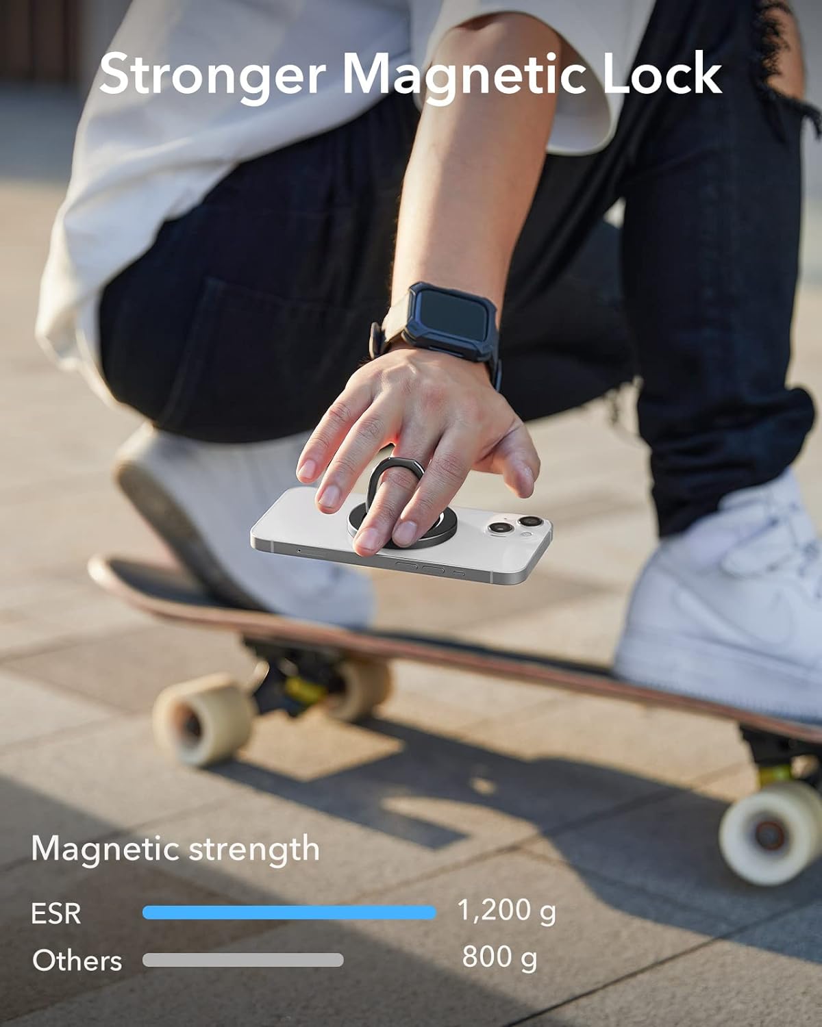 durReey HaloLock Magnetic Phone Ring Grip, Compatible with MagSafe Phone Ring Stand, Phone Grip Compatible with iPhone 15/14/13/12 Series, Adjustable Tabletop Kickstand, Black