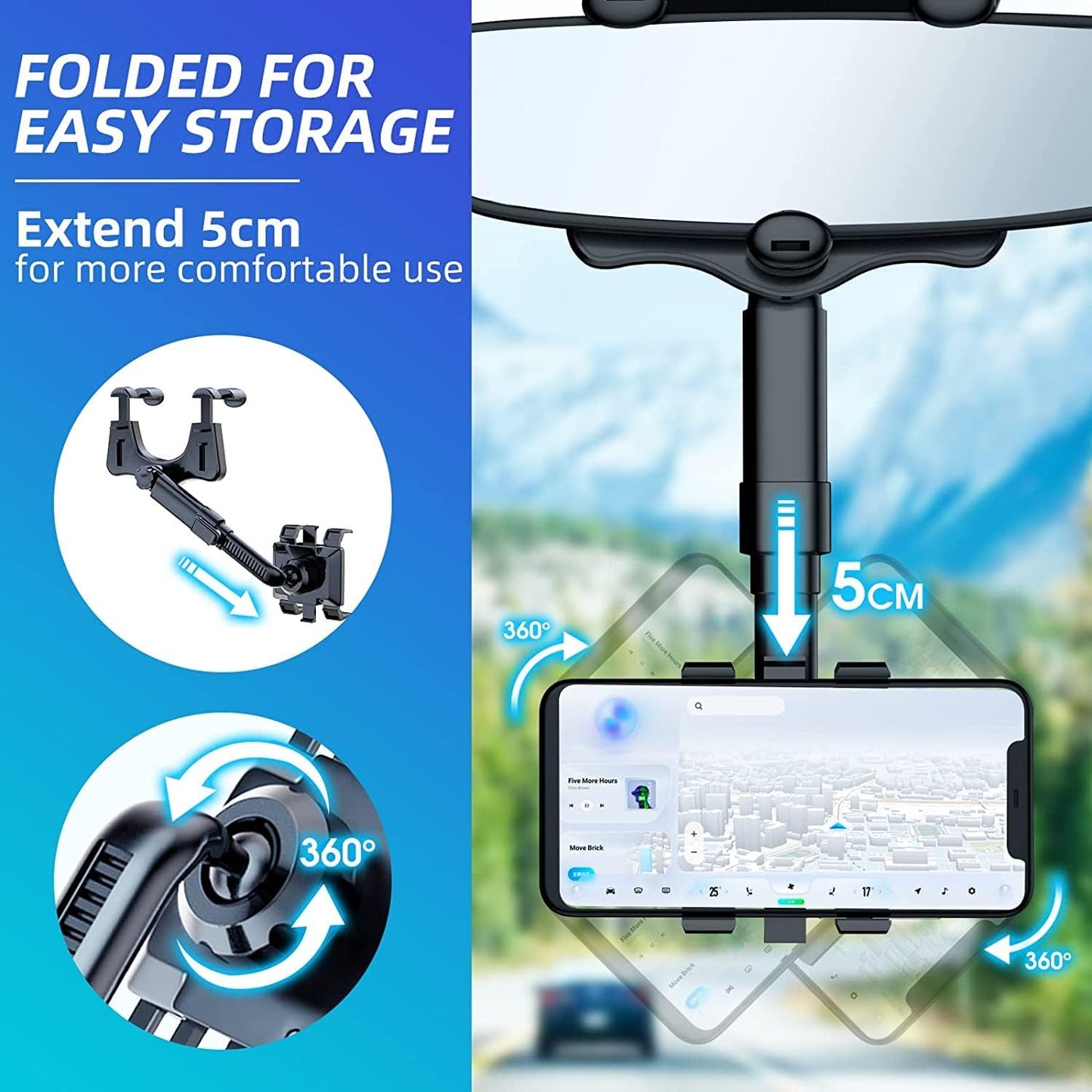 Rotatable and Retractable Car Phone Holder Multi functional