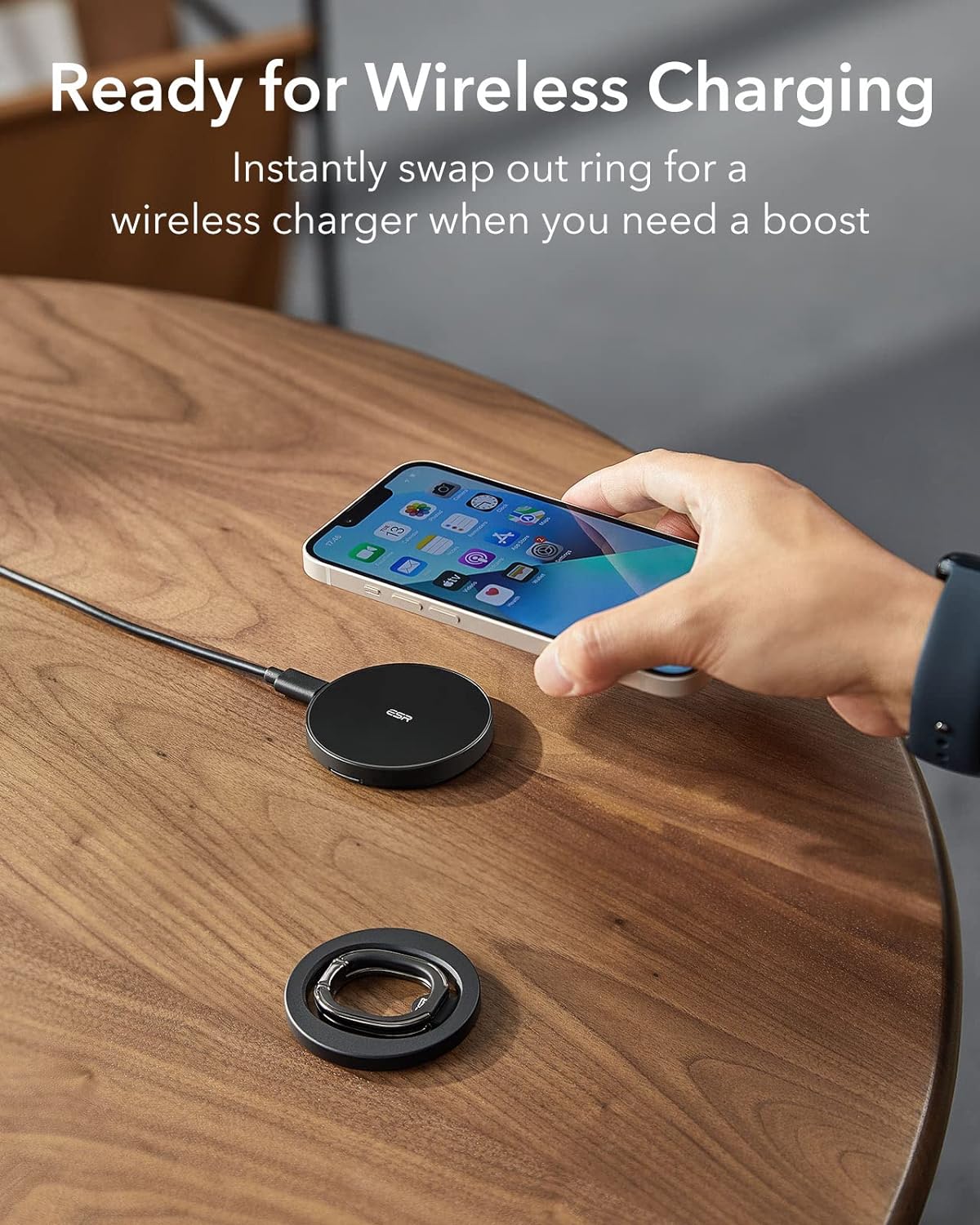 durReey HaloLock Magnetic Phone Ring Grip, Compatible with MagSafe Phone Ring Stand, Phone Grip Compatible with iPhone 15/14/13/12 Series, Adjustable Tabletop Kickstand, Black