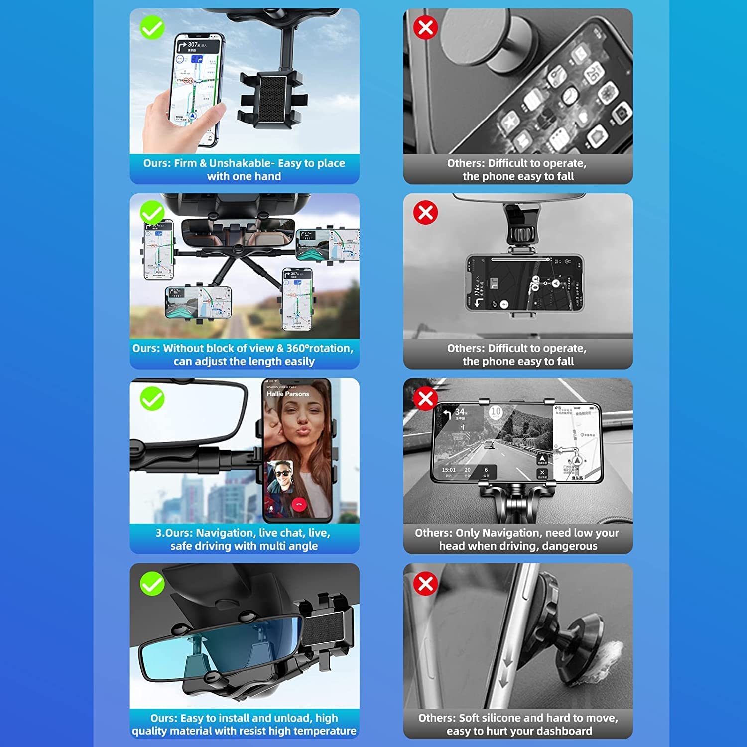 360° Rotatable Car Rearview Mirror Phone Holder