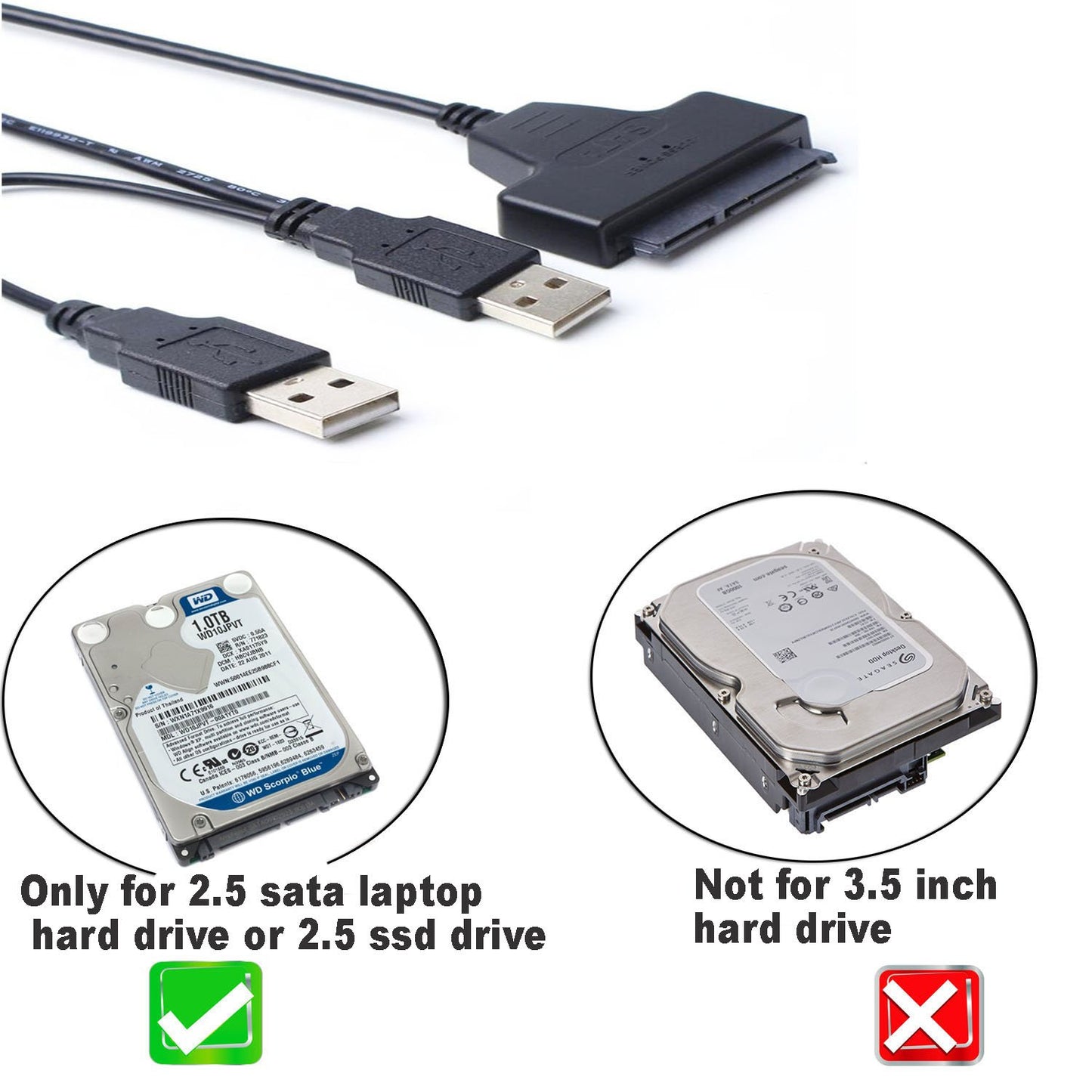USB 2.0 to 2.5" SATA 22P Hard Drive HDD Adapter Cable Converter