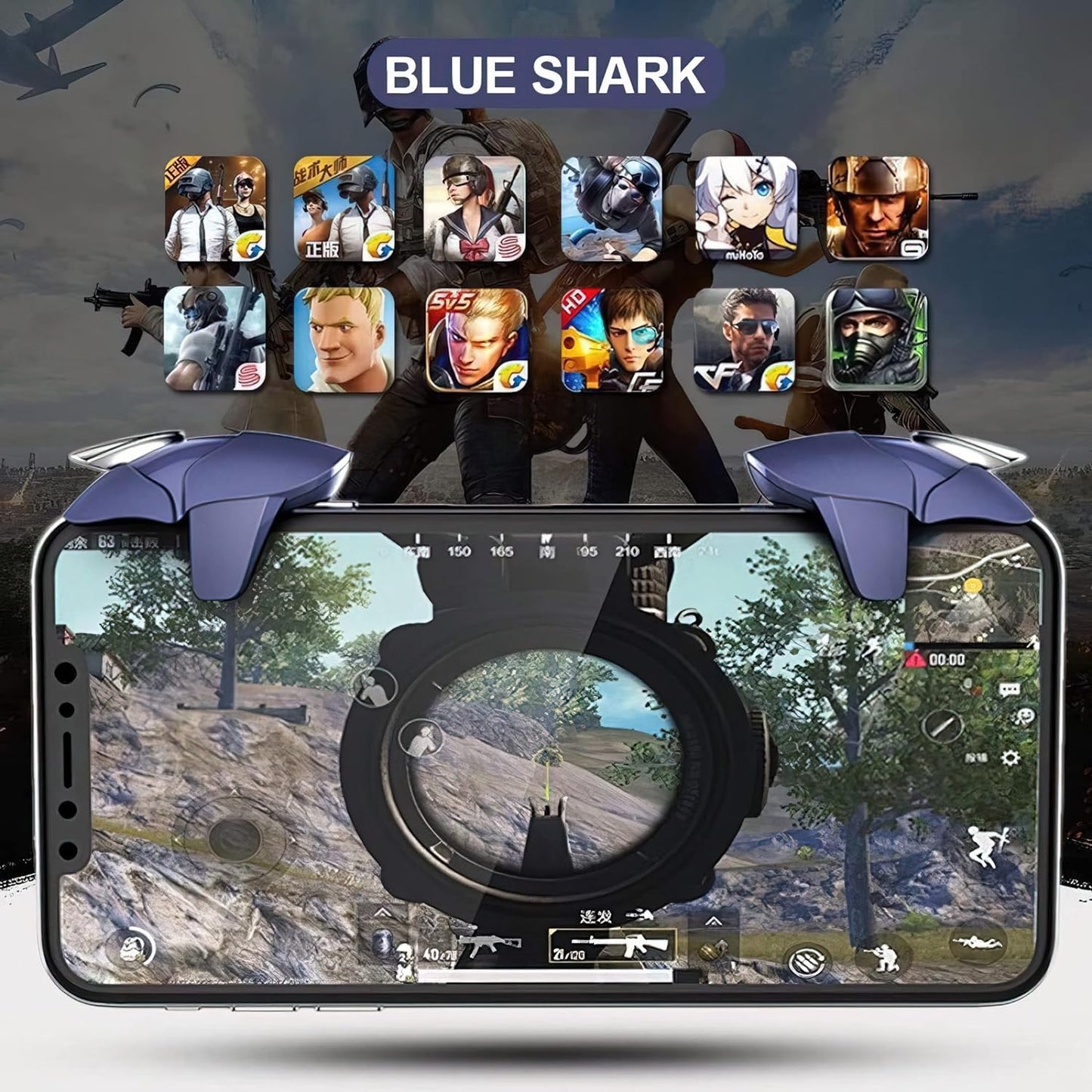 durReey Pubg Gaming Trigger, Plug and Play Mobile Trigger for PUBG, Knives Out, Rules of Survival, Call of Duty for Android (Blue Shark)