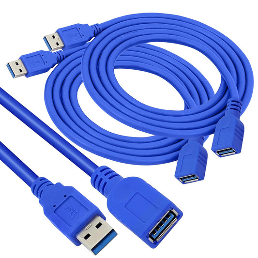 durReey 2 Pack 1.5M USB 3.0 Male to Female Extension Cable High Speed 5GBps Extension Cable Data Transfer for Keyboard, Mouse, Flash Drive, Hard Drive, Printer and More -Blue