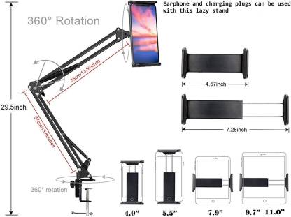 Universal Adjustable Tablet & Phone Holder Stand - Desk and Bed Clamp Mount