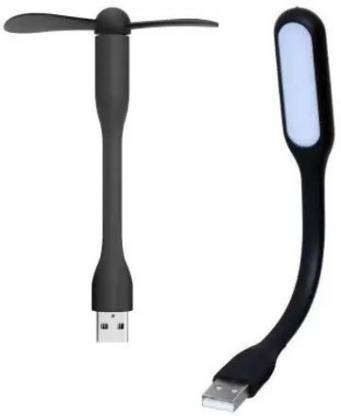durReey unique Innovative Gadget for PC /Laptop/Power Bank/Adapter Portable and flexible USB Fan, Led Light (Black)