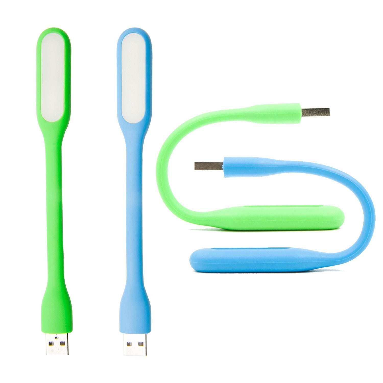 Green and blue USB cable with a flexible design on a white background