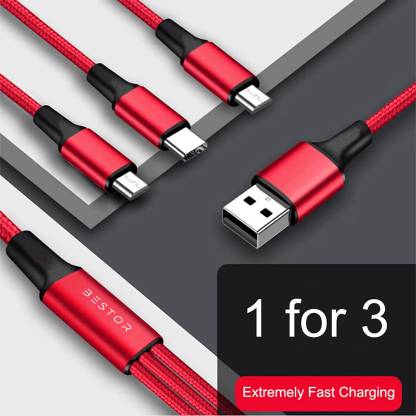 durReey USB Type C Cable 2 A 1.2 m Multi Charging Cable 4ft 3 in 1 Nylon Braided Multiple USB Fast Charging Cable for Android, iOS and Type C Devices USB Port Connectors
