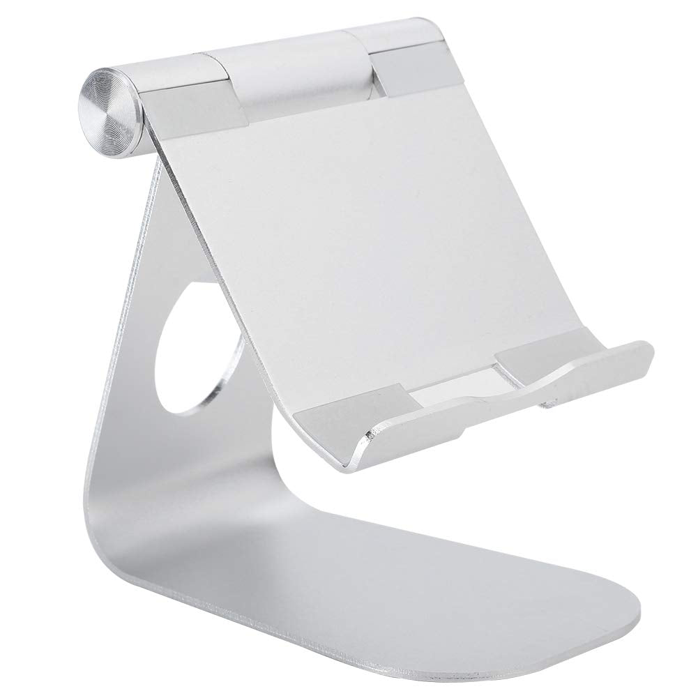 Silver phone stand on a white background