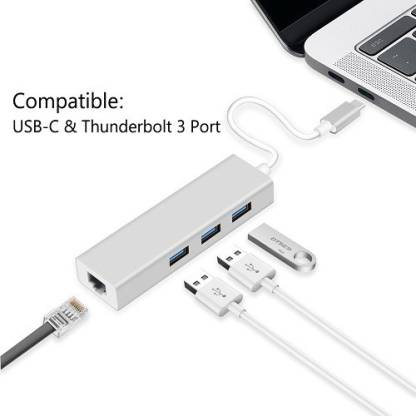 durReey Type C 3.1 for RJ45 Ethernet LAN Adapter Cable with 3 Ports usb 3.0 Type C 3.1 for RJ45 Ethernet LAN Adapter Cable with 3 Ports usb 3.0 USB Hub (White)