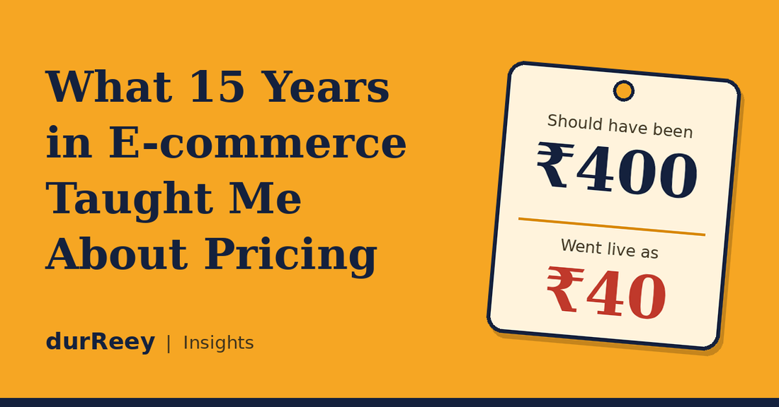 Price tag showing a product that should have been ₹400 but went live at ₹40, illustrating a common e-commerce pricing mistake