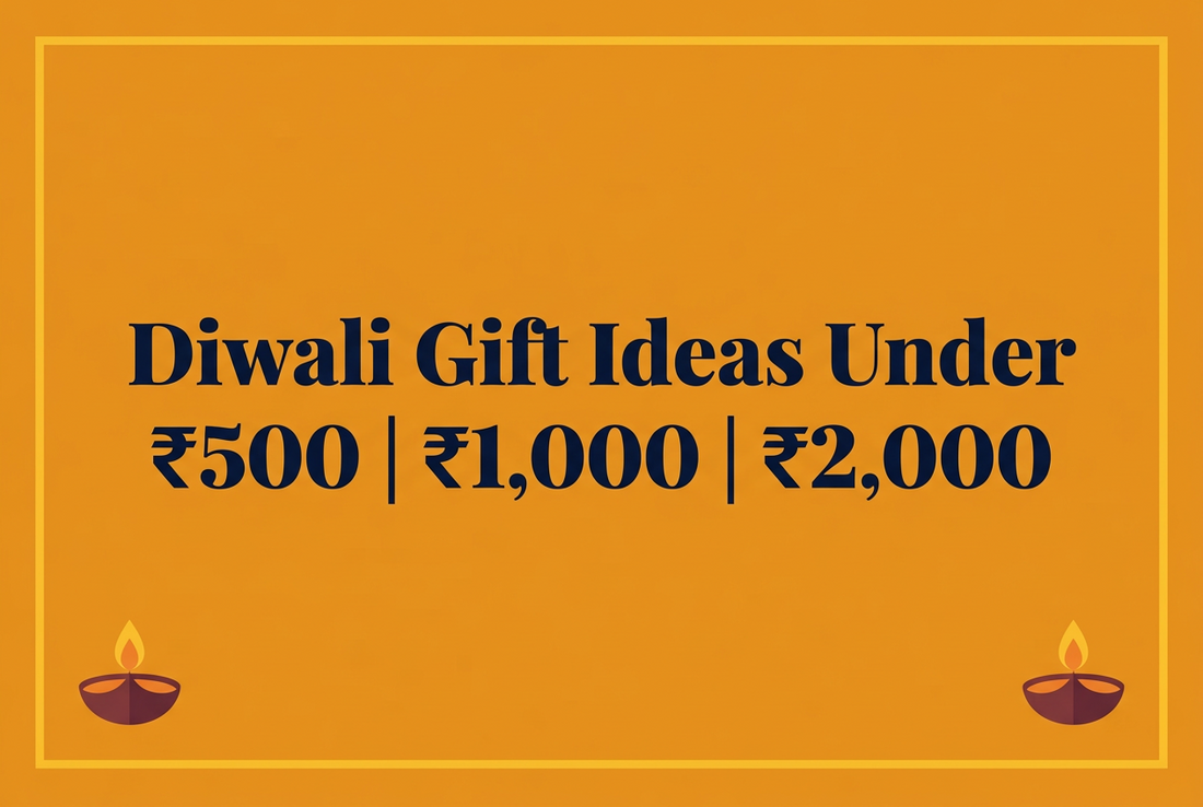 Budget Diwali gift ideas under ₹500, ₹1000 and ₹2000 arranged with diyas
