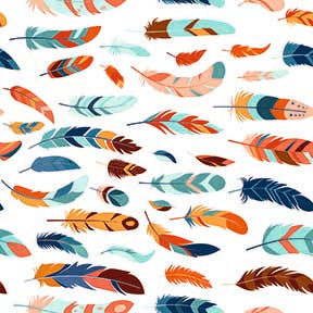 Boho Tribal Feather Seamless Pattern - Colorful Hand-drawn Design