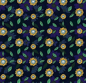 Playful Floral &amp; Leaf Seamless Pattern - Yellow &amp; Green on Dark Background
