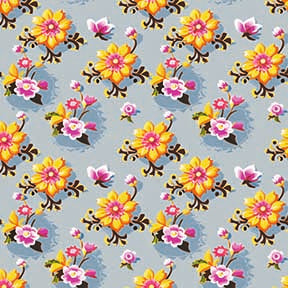 Retro Orange & Pink Floral Seamless Pattern - Vintage Flowers on Grey Background.