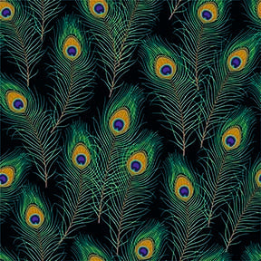 Vibrant Peacock Feather Seamless Pattern - Elegant Plumage Design on Dark Background