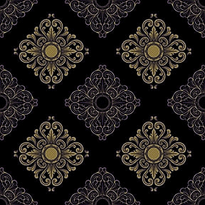 Regal Balinese Floral & Mandala Seamless Pattern - Gold & Maroon on Dark Grey.