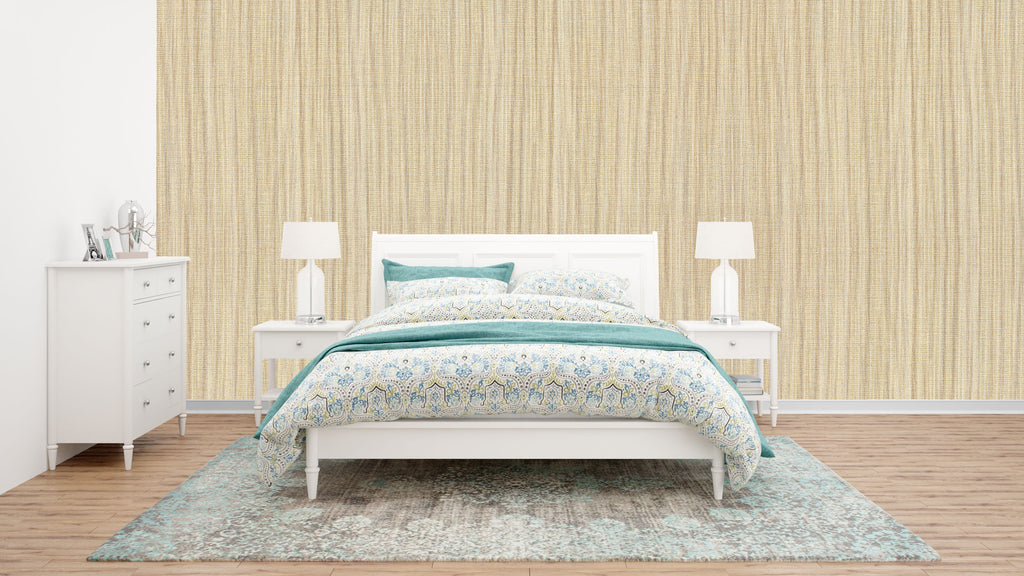 Elegant Beige/Off-White Woven Textured Wallpaper: Subtle Vertical Lines for Serene Bedrooms