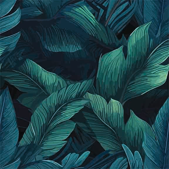 Vibrant Tropical Leaves Seamless Pattern - Deep Teal & Green Botanical Design.