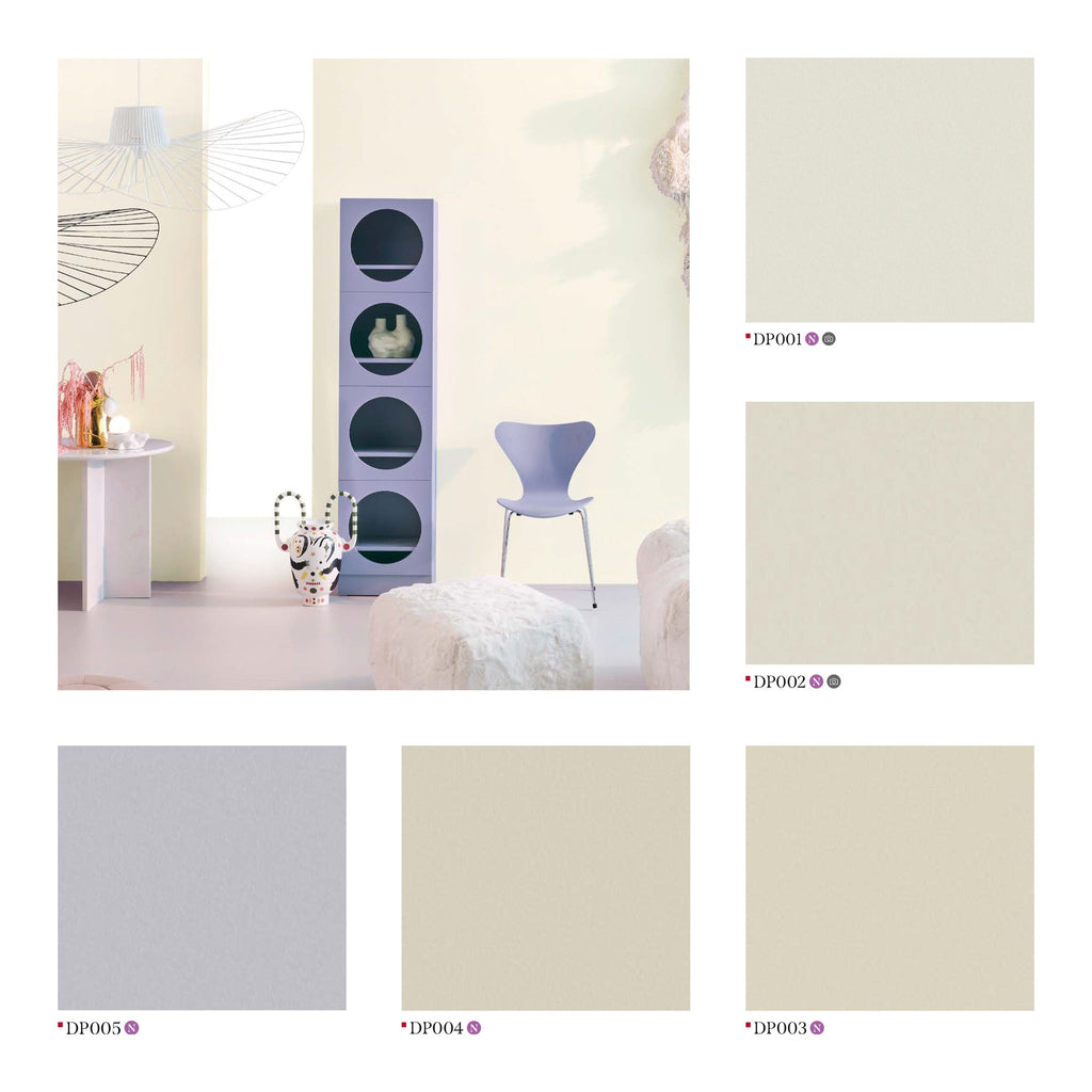 Stylish Living Space with Lavender Accents & Unique Furniture, showcasing Neutral Tone Finishes.