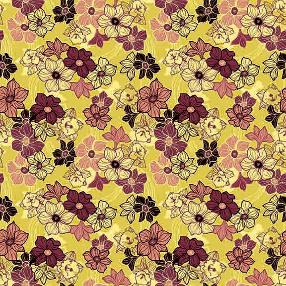 Groovy 70s Floral Seamless Pattern - Yellow & Pink Blooms.