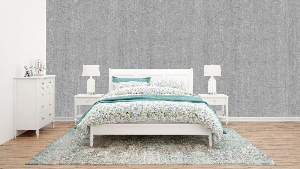 Elegant Light Grey Vertical Stripe Wallpaper: Subtle Textured Design for Serene Bedrooms