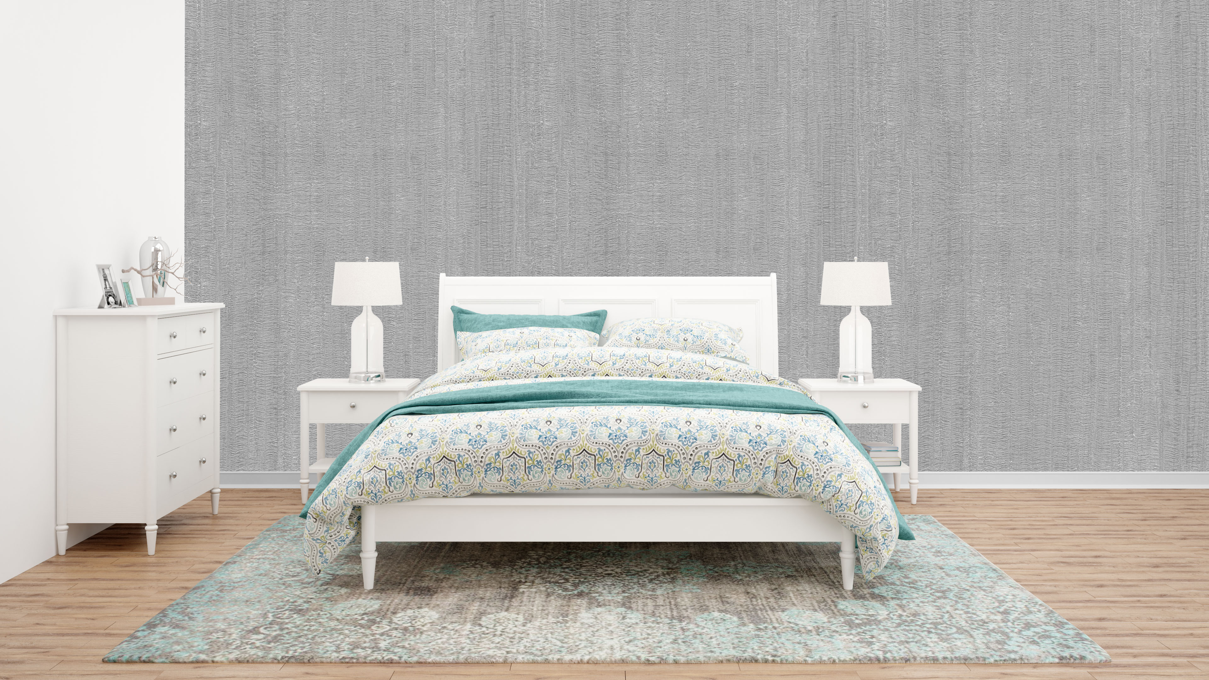 Elegant Light Grey Vertical Stripe Wallpaper: Subtle Textured Design for Serene Bedrooms