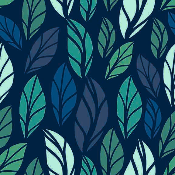 Tropical Green & Blue Leaves Seamless Pattern - Bold Botanical Design.