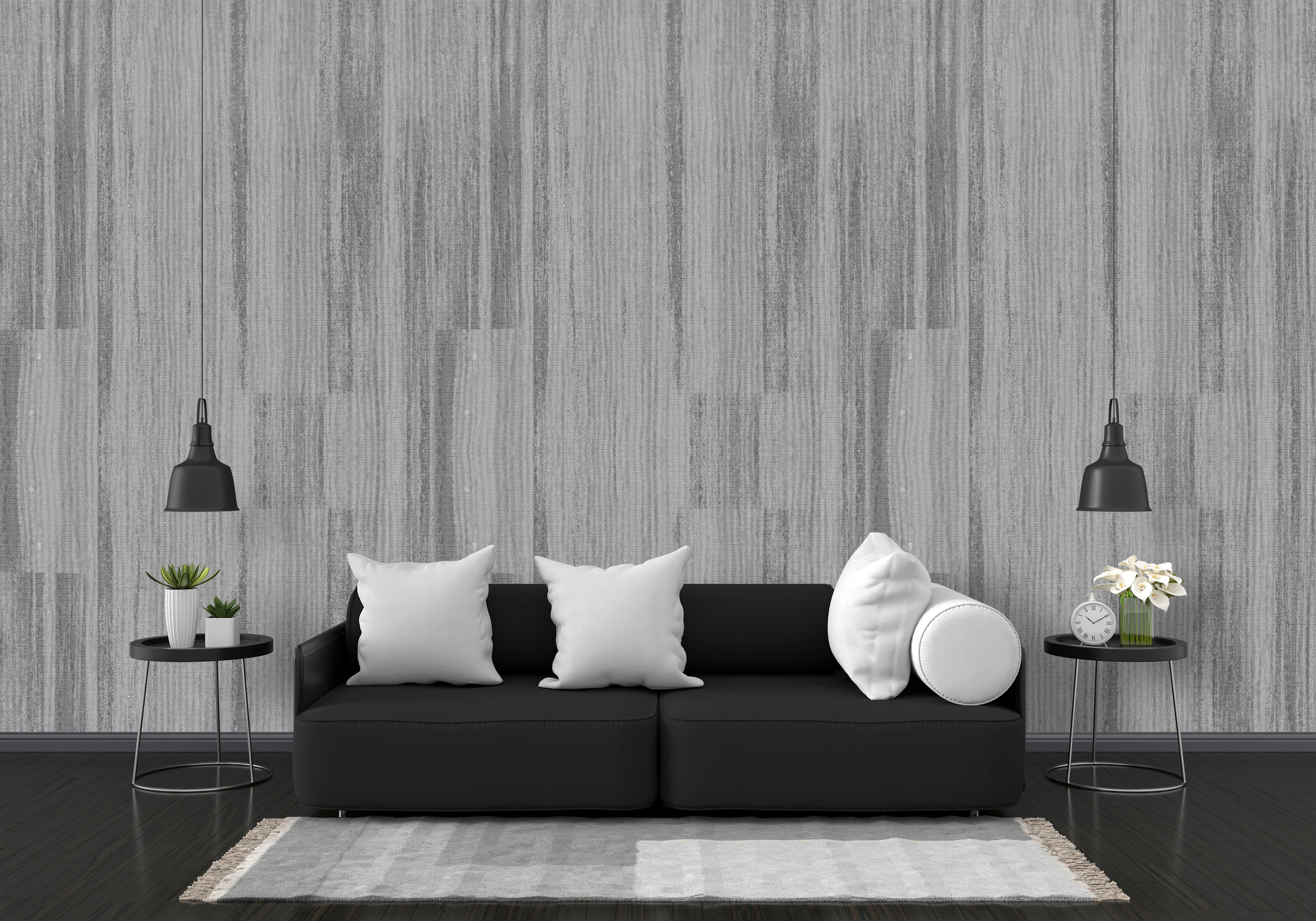 Modern Grey Textured Vertical Stripe Wallpaper: Stylish & Contemporary Wall Decor for Living Spaces