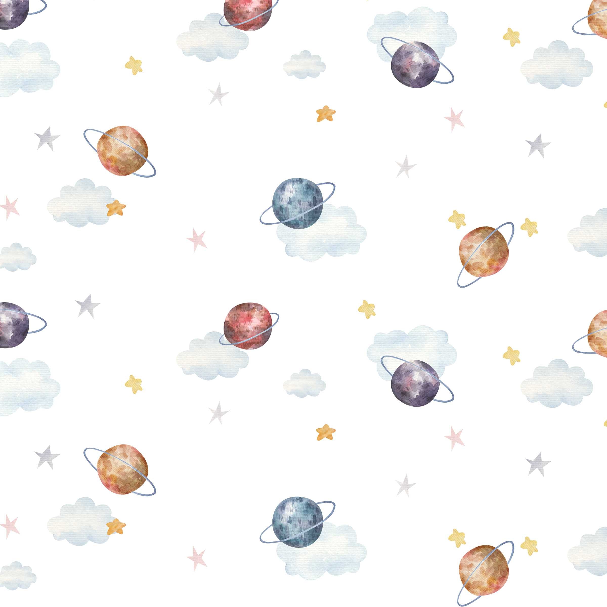 Whimsical Space Planets and Stars Pattern Wallpapers