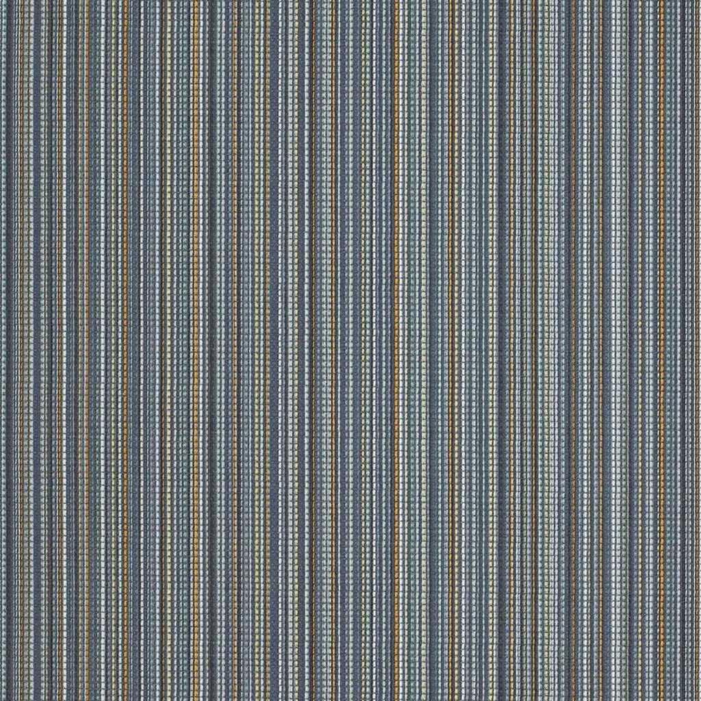 A close-up view of a striped wallpaper featuring shades of blue and beige.