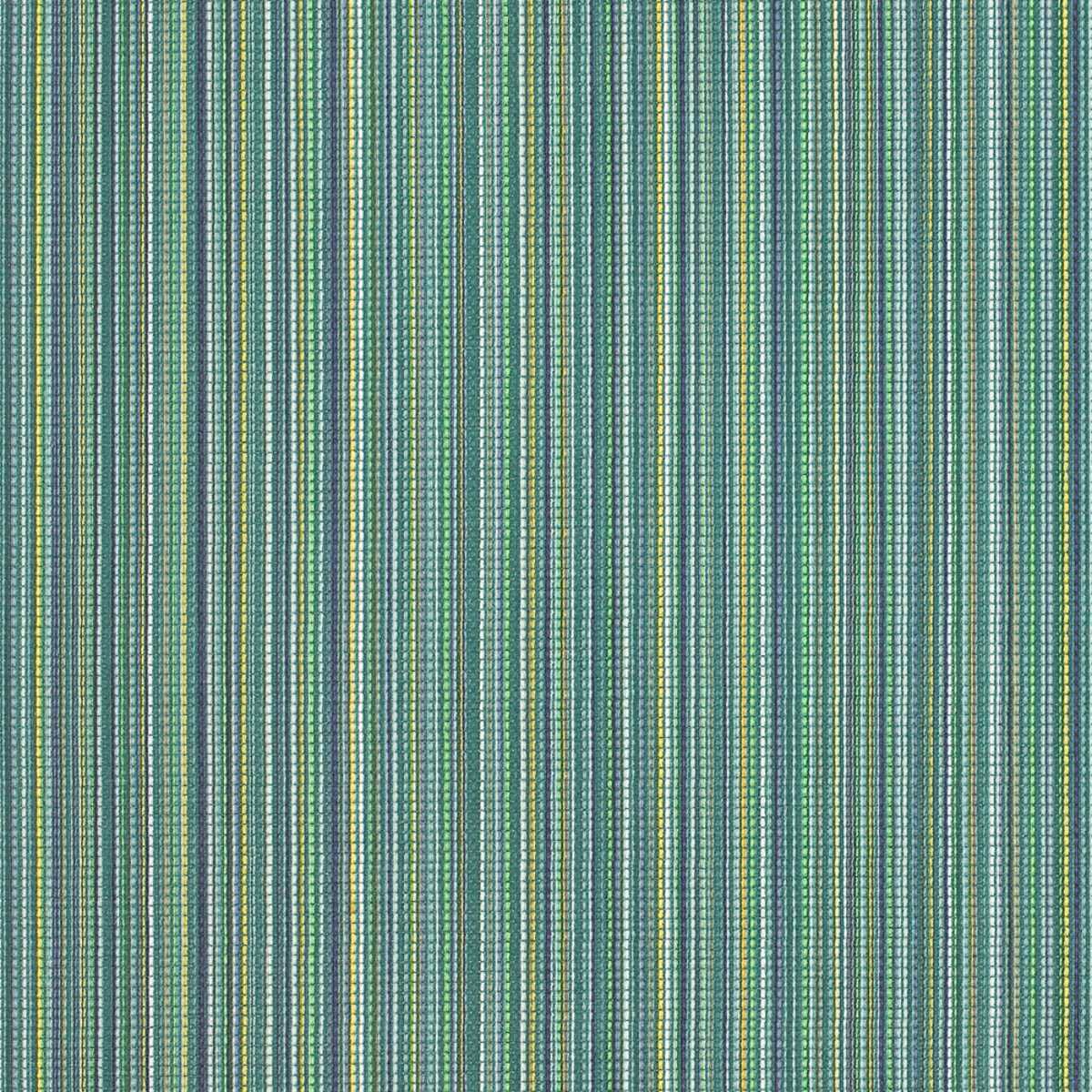 A close-up view of a striped wallpaper with varying shades of green, blue, and yellow.