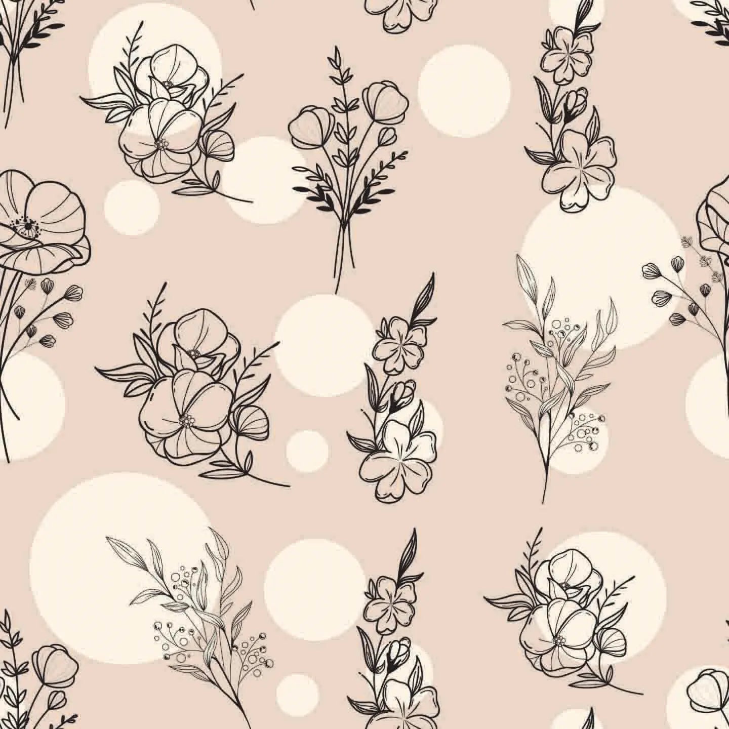 Pattern of black floral and leaf designs on a pink background