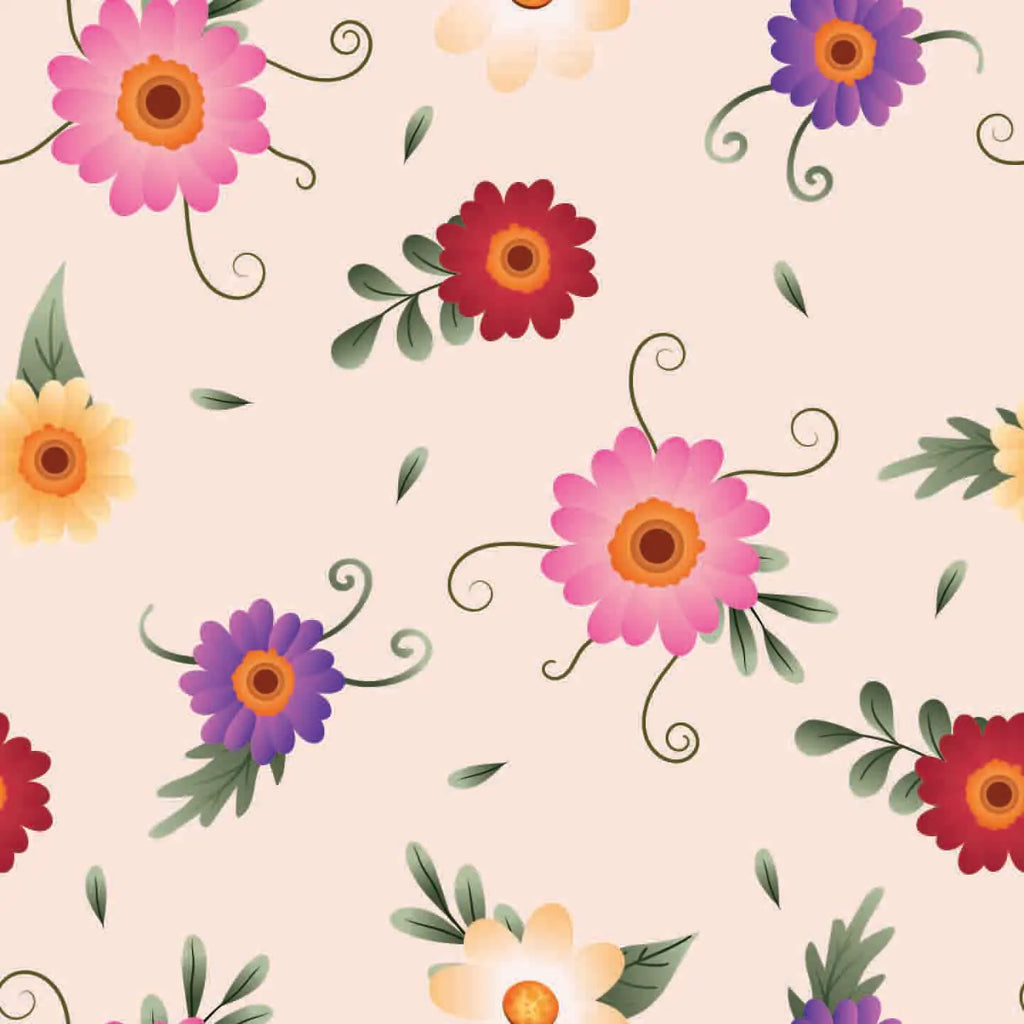 Pattern of colorful flowers on a beige background