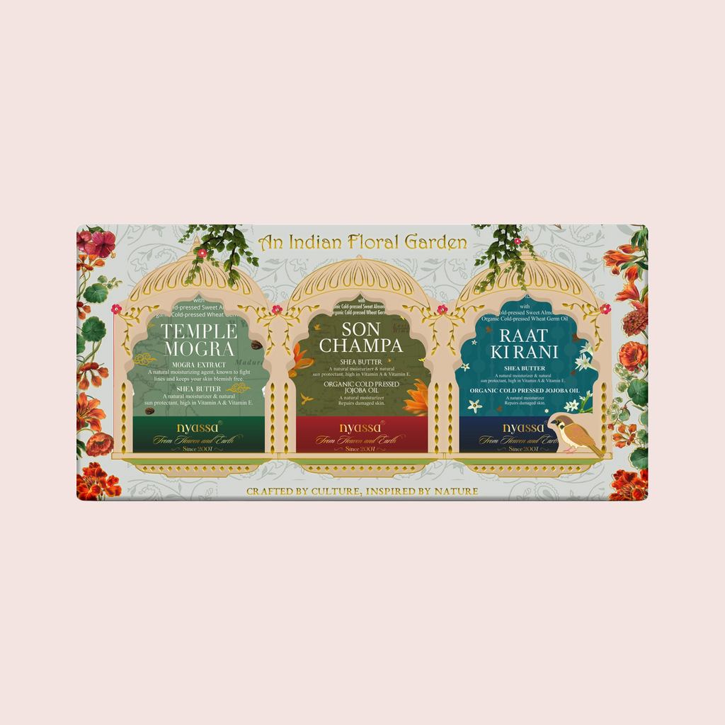 An Indian Floral Garden Gift set 3x150gm Natural Handmade Soap