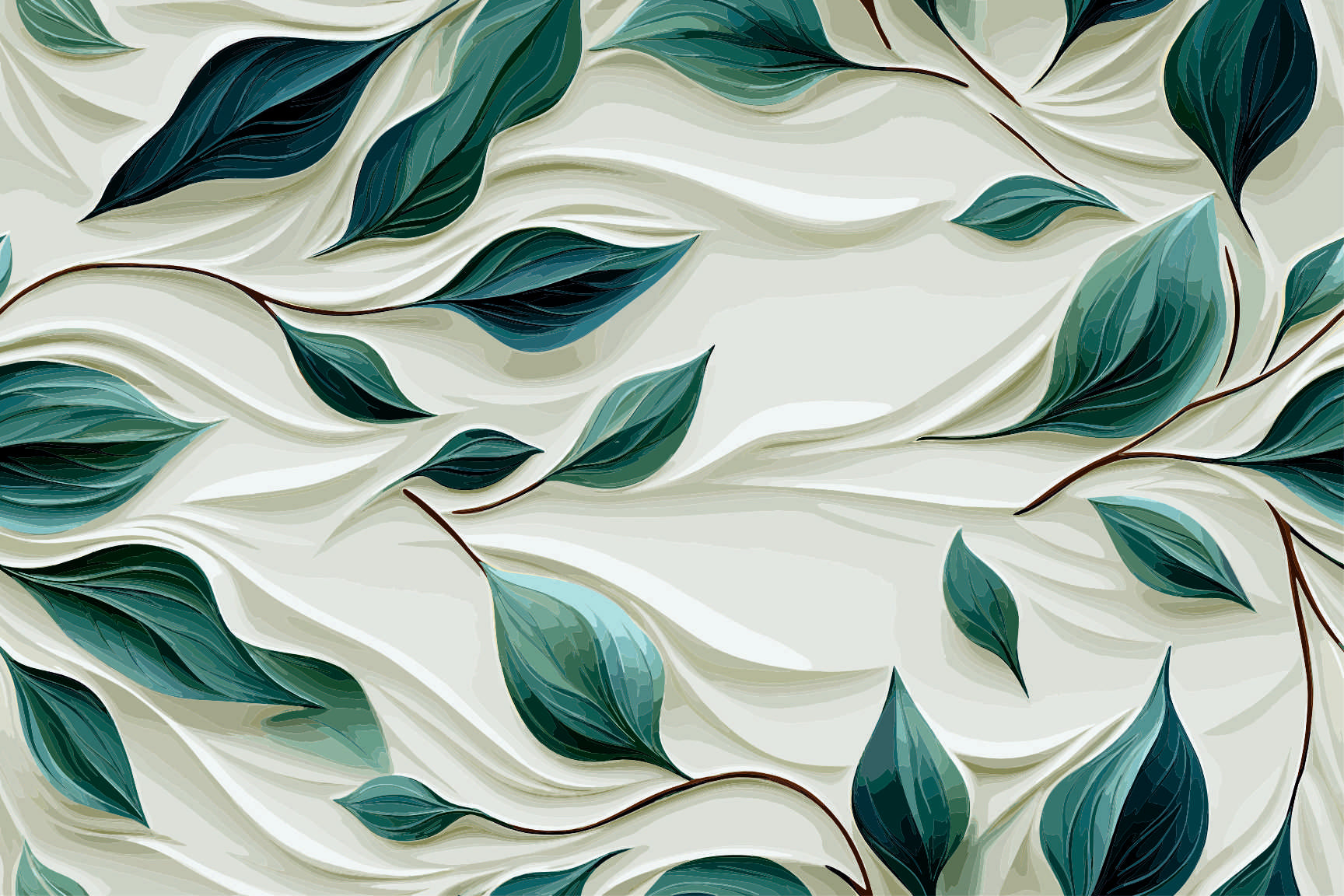 Serene Green & White Leaves Seamless Pattern - Textured Botanical Design