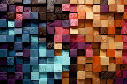 Abstract Textured Cube Seamless Pattern - Vibrant Multi-Color Blocks