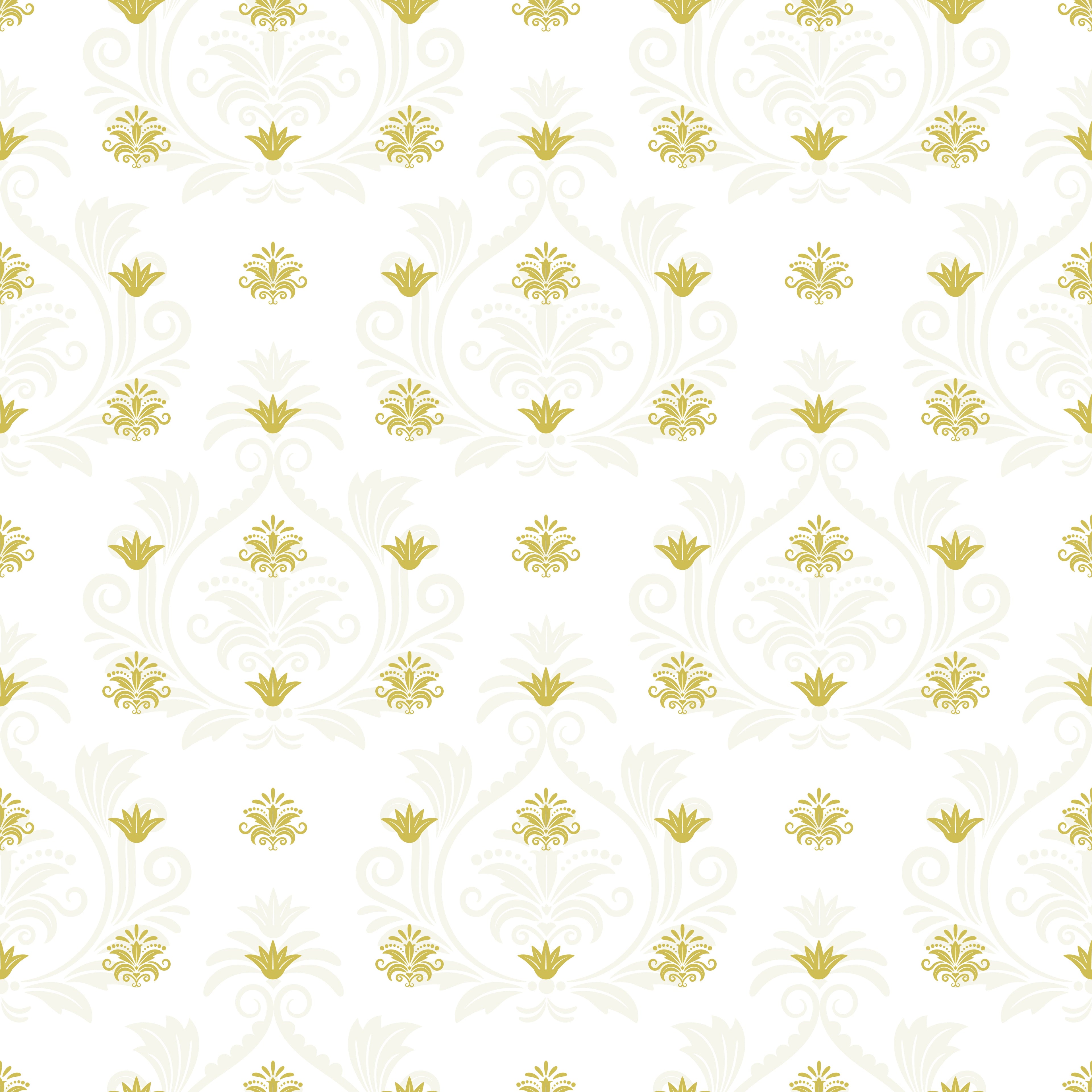 Elegant Royal Damask Seamless Pattern - White & Gold Floral Design on White