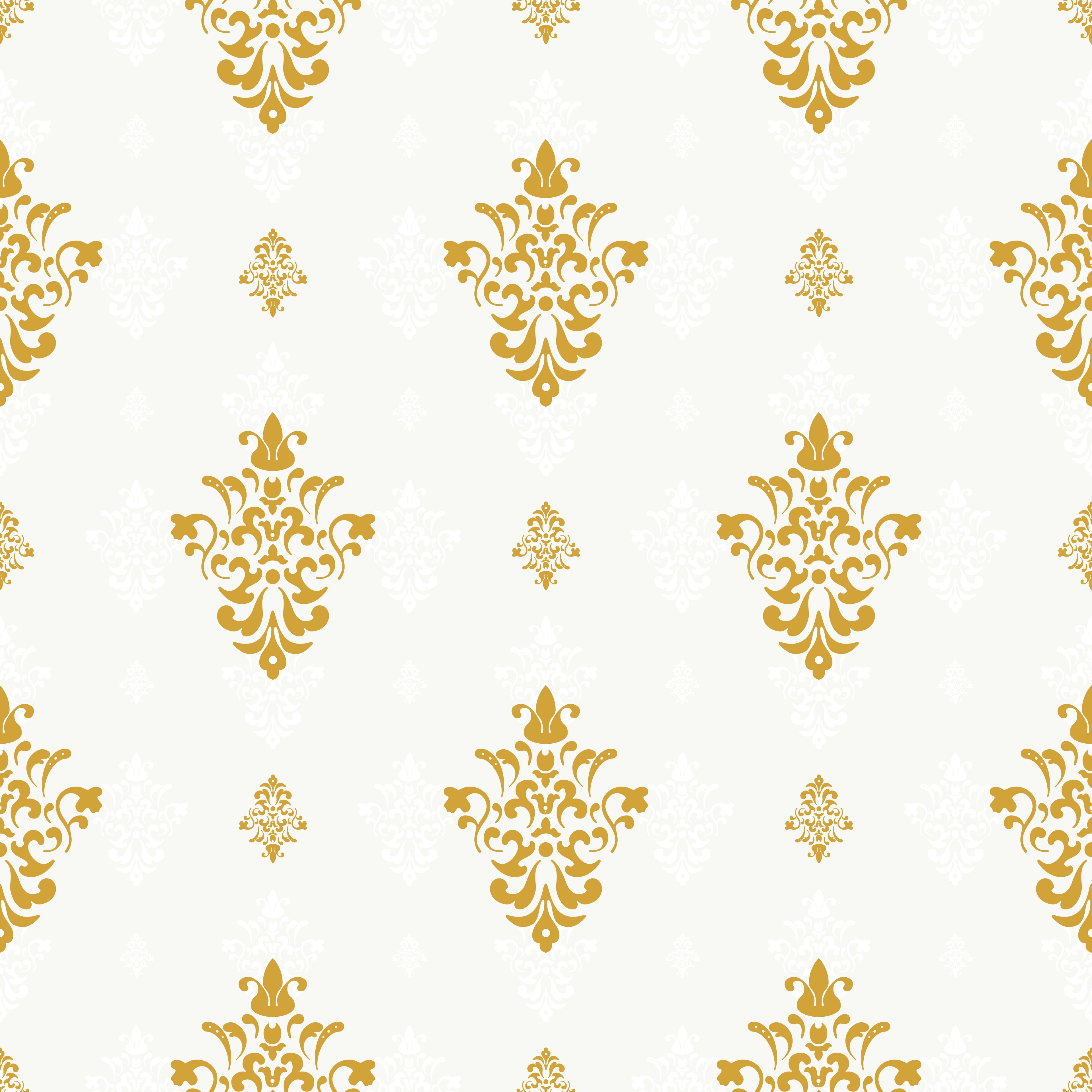 Royal Damask Seamless Pattern - Gold Ornate Design on White