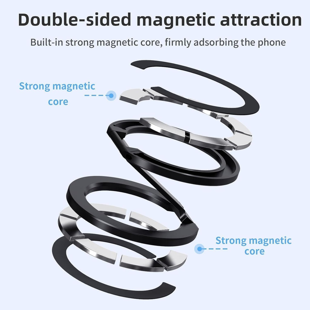 Magnetic phone holder with double-sided magnetic attraction on a light blue background