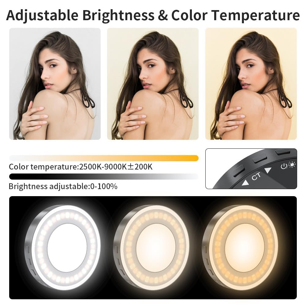 Adjustable brightness and color temperature control with a woman's portrait and light bulb illustration.