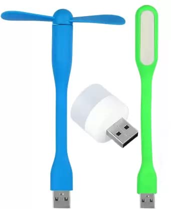 Triple Combo - USB Light | USB Fan - Mini USB Bulb - Emergency Combo (use with laptop, phone, desktop) usb Led Light USB Fan (Multicolor)
