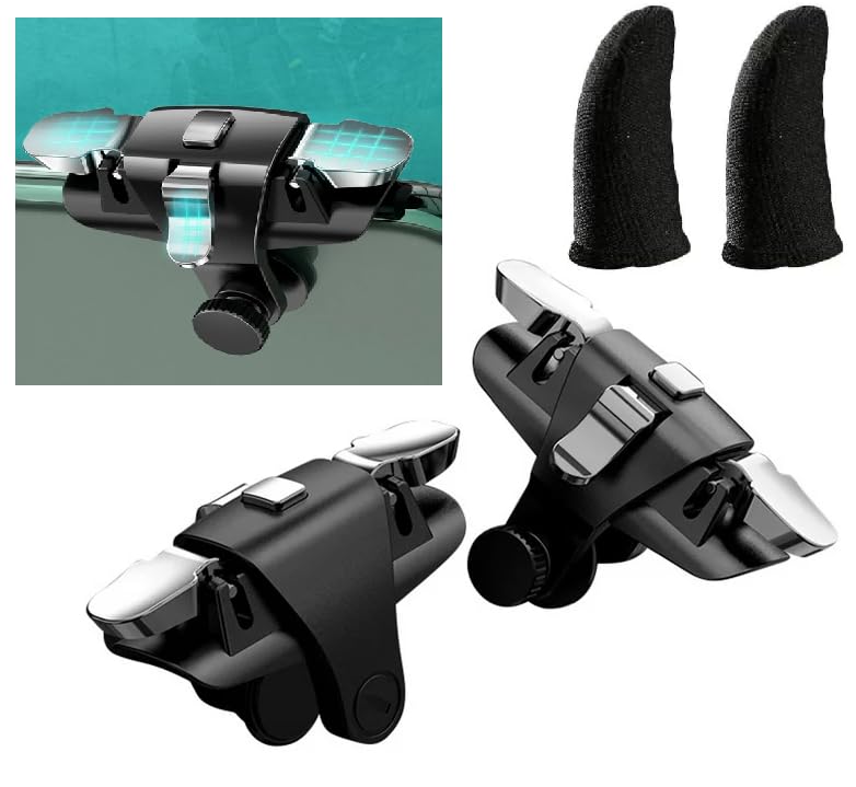 Two black and silver clamps with additional black components on a white background.