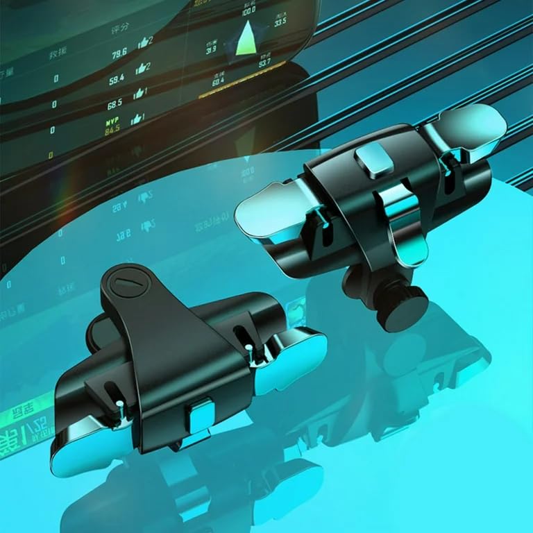 Two black clamps on a reflective surface with a digital display in the background