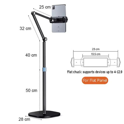Black tablet stand with measurements on a white background